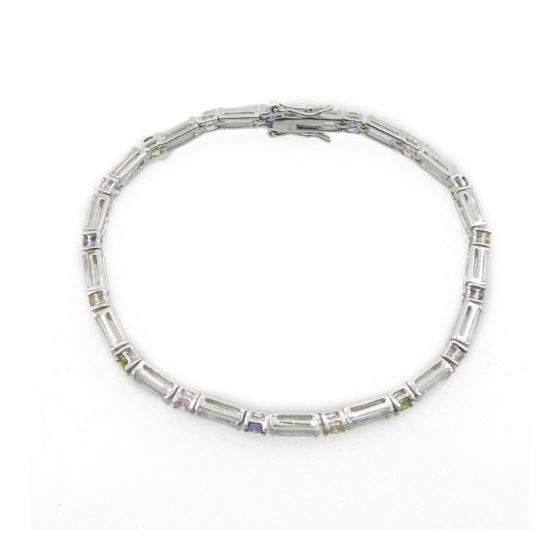 Ladies .925 Italian Sterling Silver multi color cz bracelet Length - 7.5 inches Width - 3mm 2