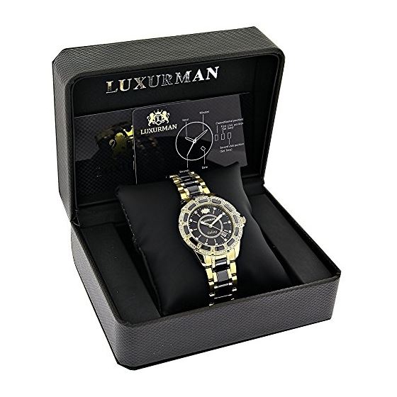 Real Diamond Mens And Womens Black Ceramic Watches Yellow Gold Pld Luxurman Galaxy 4