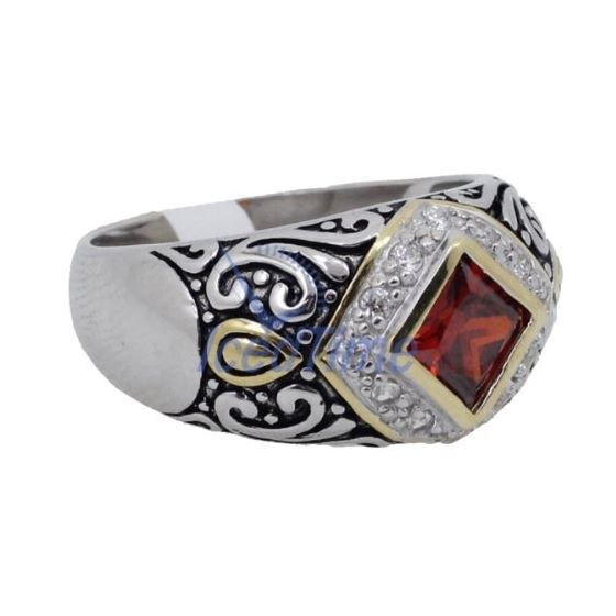 "Ladies .925 Italian Sterling Silver Ruby Red synthetic gemstone ring SAR16 6