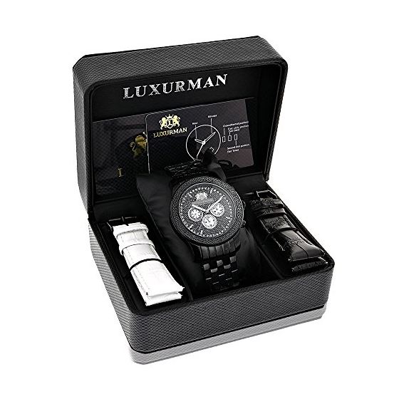 Mens Black Genuine Diamond Watch 0.25ct LUXURMAN Phantom Chronograph New Arrival 4