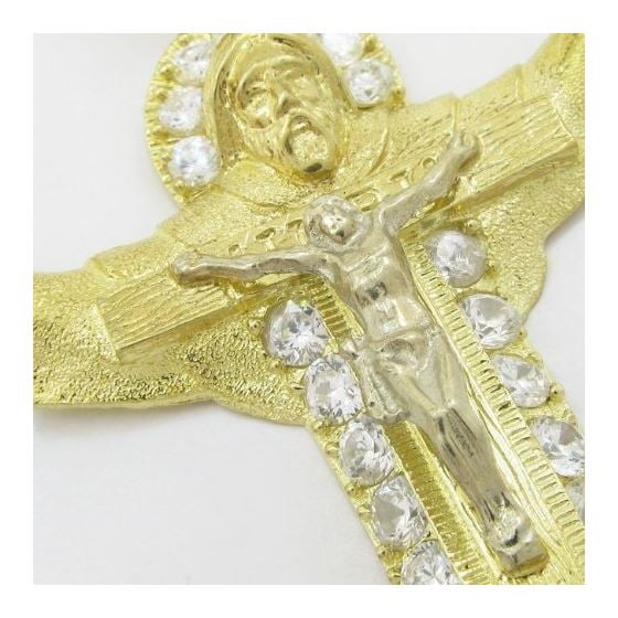 Mens 10k Yellow gold White gemstone jesus cut crucifix charm EGP14 2