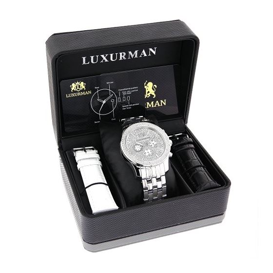 Luxurman Mens Diamond Watch 0.25ct Face Paved in Sparkling Stones Three Subdials 4