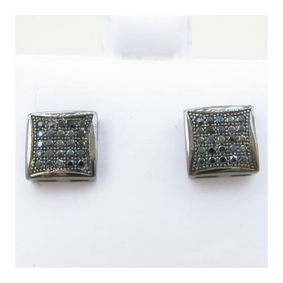 Mens .925 sterling silver Black 5 row square earring MLCZ175 3mm thick and 8mm wide Size 2