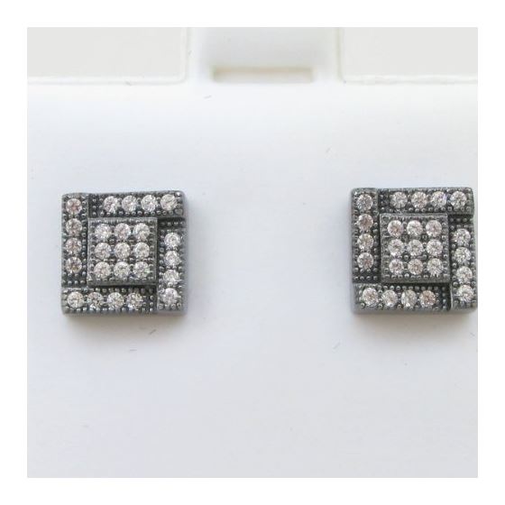 Mens .925 sterling silver White and black 5 row square earring MLCZ136 4mm thick and 7mm wide Size 2