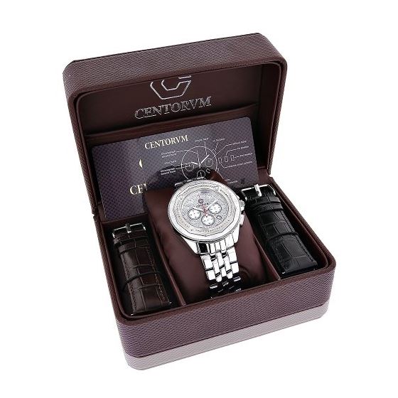 Mens Real Diamond Watch 0.55ct Falcon MOP Chronograph Rotating Bezel by Centorum 4