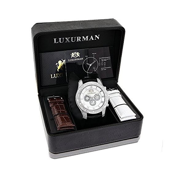 Luxurman Mens Diamond Watch 0.5ct White MOP Freeze White Mother of Pearl Face 4