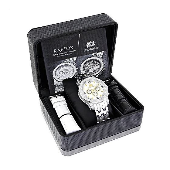 Luxurman Mens Genuine Diamond Watch 0.50ct Chronograph Interchangeable Straps 4