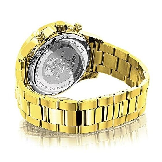 Luxurman Liberty Yellow Gold Plated Genuine Mens Diamond Watch Swiss Movt 0.2ct 2