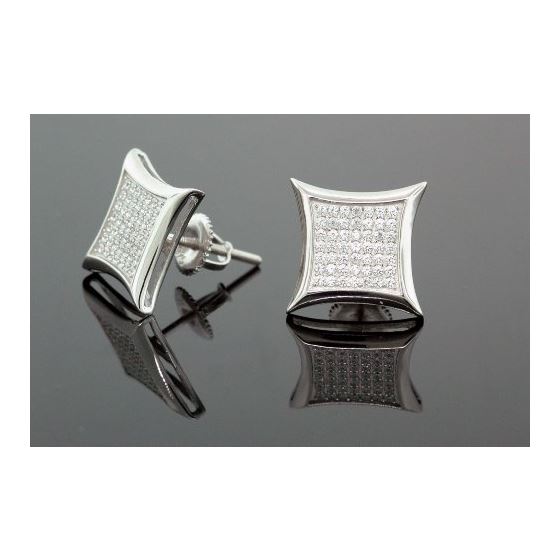 .925 Sterling Silver White Kite White Crystal Micro Pave Unisex Mens Stud Earrings 2