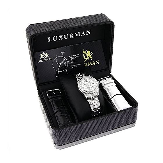 Tribeca Womens Real Diamond Bezel and Band Watch 3ct Platinum Plated by Luxurman 4