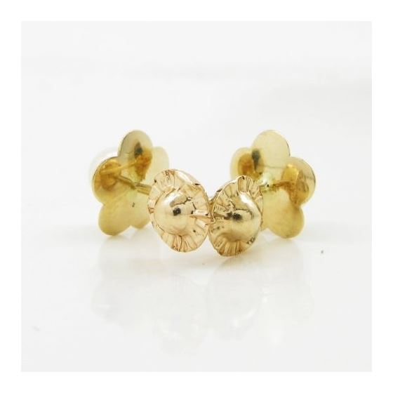 14K Yellow gold Thin flower pearl stud earrings for Children/Kids web170 4
