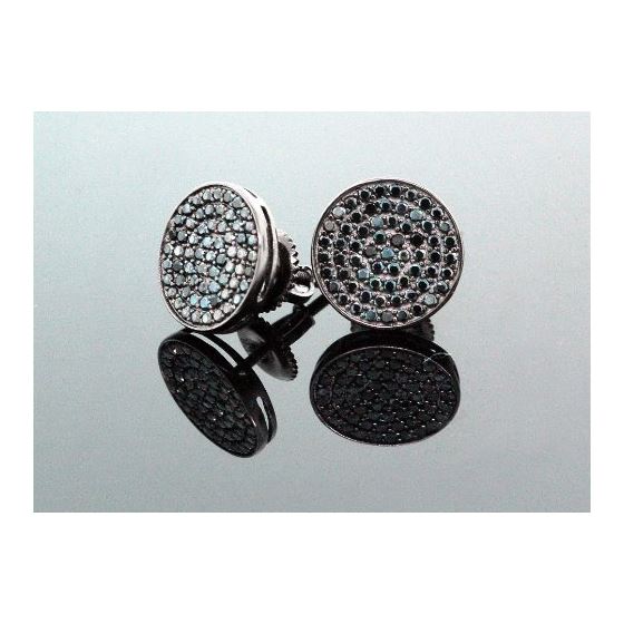 .925 Sterling Silver Black Circle Black Onyx Crystal Micro Pave Unisex Mens Stud Earrings 8mm 2
