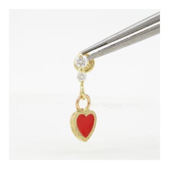 14K Yellow gold Thin heart cz chandelier earrings for Children/Kids web508 2