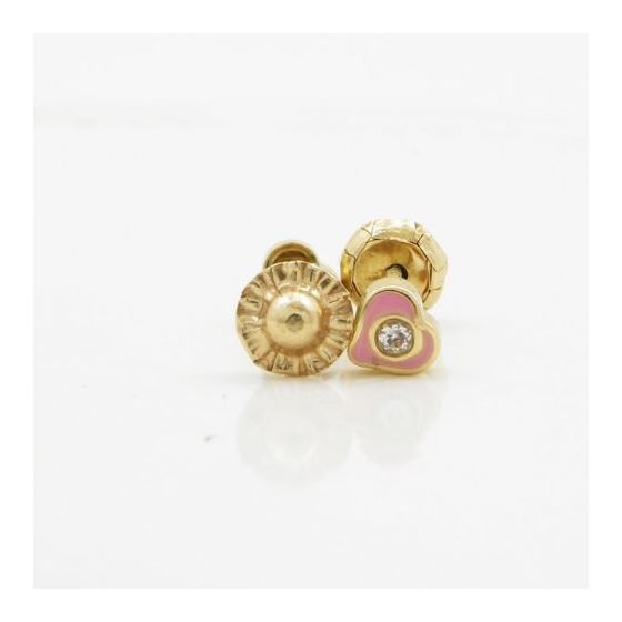 14K Yellow gold Heart cz stud earrings for Children/Kids web153 2