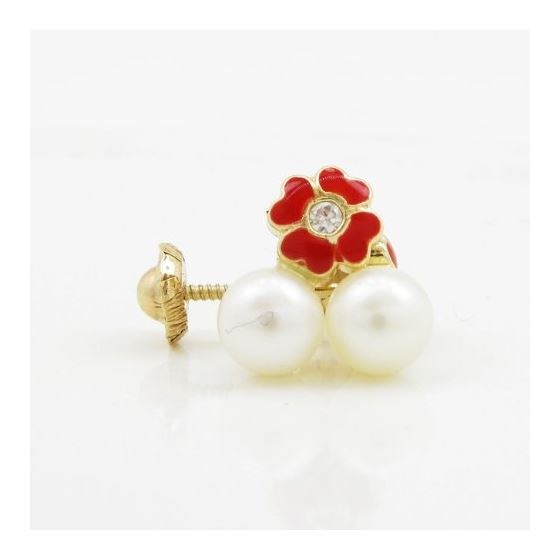 14K Yellow gold Flower pearl stud earrings for Children/Kids web95 4