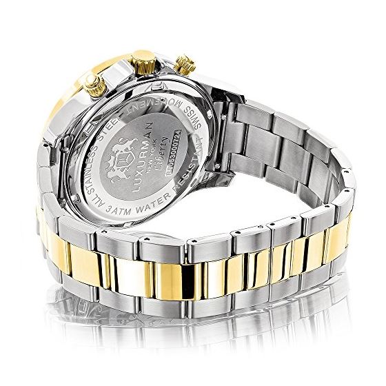 Luxurman Mens Real Diamond Watches 18k Yellow White Gold Plated Liberty MOP Dial 2
