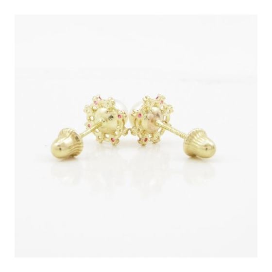 14K Yellow gold Round pearl fancy cz stud earrings for Children/Kids web523 4