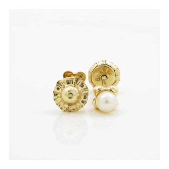 14K Yellow gold Small flower pearl stud earrings for Children/Kids web199 2