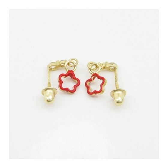 14K Yellow gold Open flower cz chandelier earrings for Children/Kids web452 4