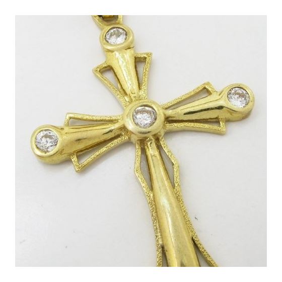 Mens 10k Yellow gold White gemstone jesus cross charm EGP100 2