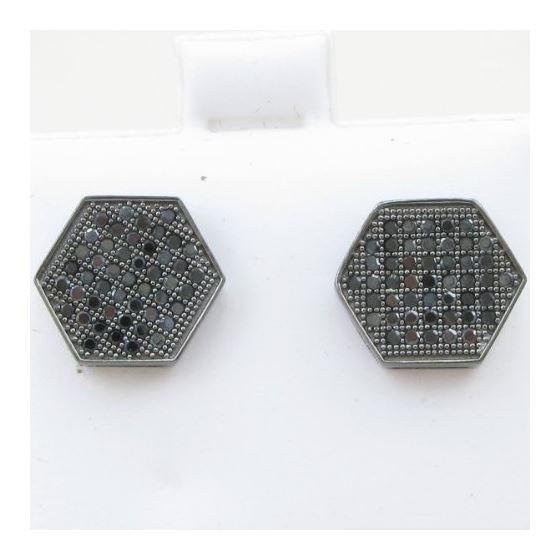 Mens .925 sterling silver Black hexagon earring 1 MLCZ219 3mm thick and 12mm wide Size 2