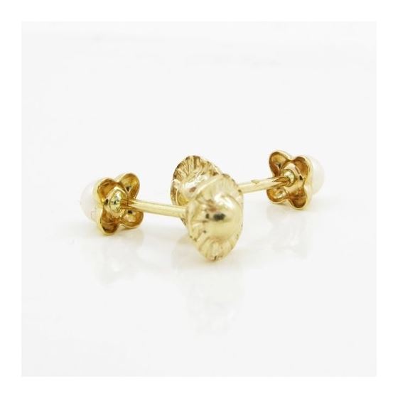 14K Yellow gold Small flower pearl stud earrings for Children/Kids web199 4