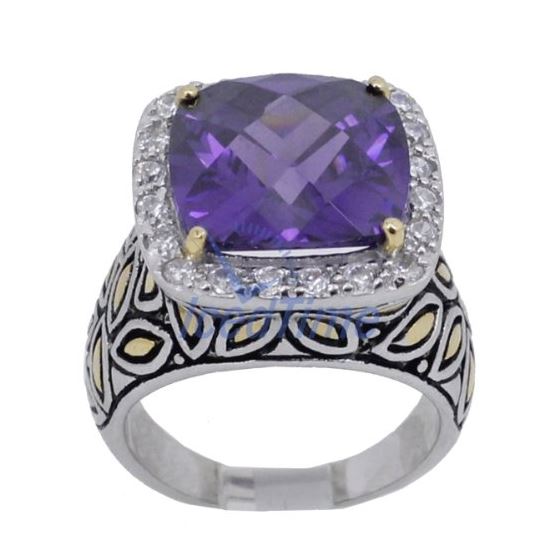 "Ladies .925 Italian Sterling Silver Purple Violet synthetic gemstone ring SAR36 6