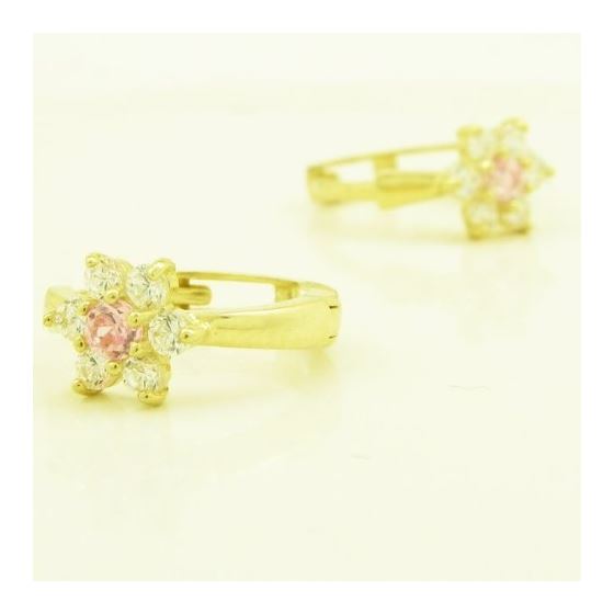 14K Yellow gold Flower cz hoop earrings for Children/Kids web263 2