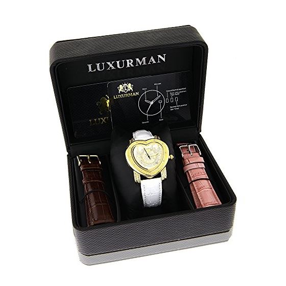 LUXURMAN Watches: Ladies Diamond Heart Watch 0.3-4