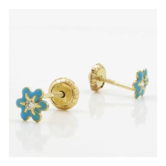 14K Yellow gold Flower cz stud earrings for Children/Kids web26 4