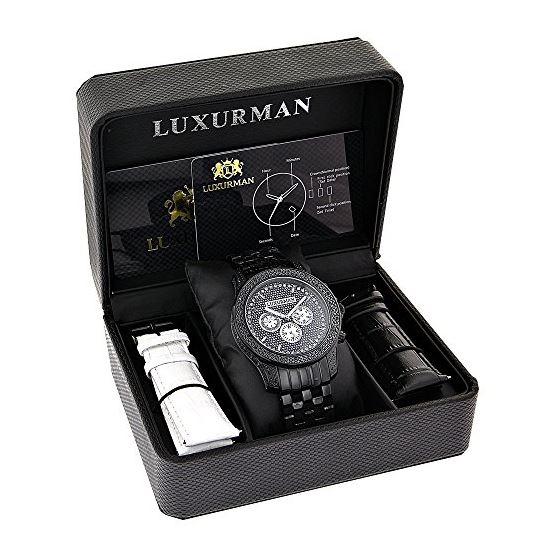 Mens Black Diamond Watch 0.50Ct LUXURMAN Designe-4