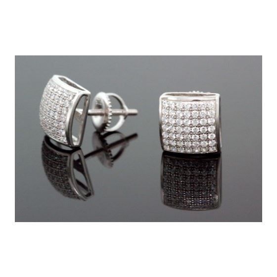 .925 Sterling Silver White Square White Crystal Micro Pave Unisex Mens Stud Earrings 2