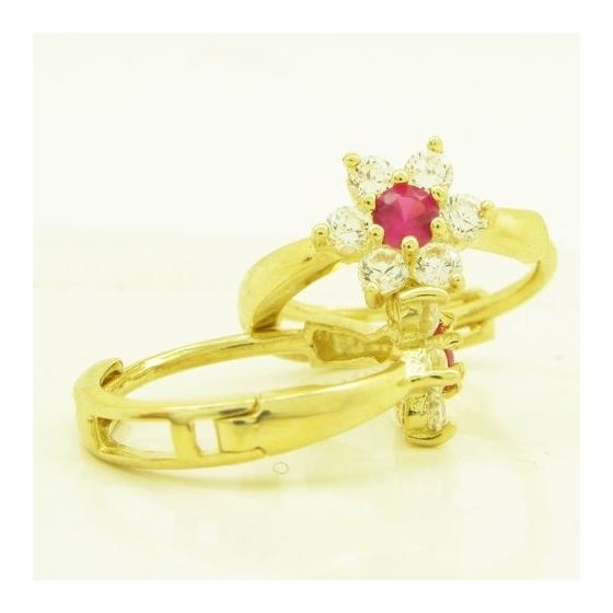 14K Yellow gold Flower cz hoop earrings for Children/Kids web260 2