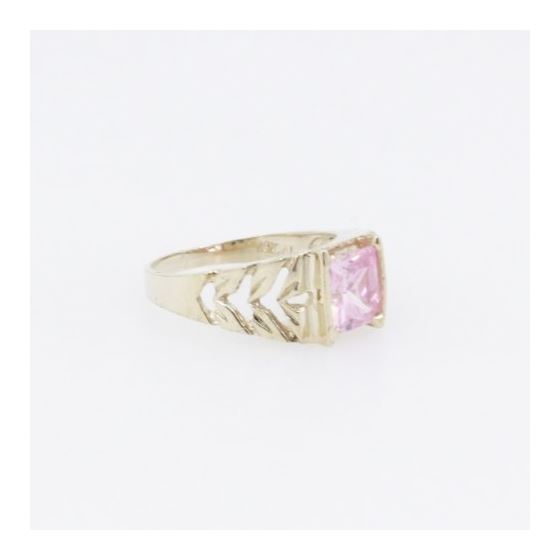 10k Yellow Gold Syntetic pink gemstone ring ajjr27 Size: 2 4