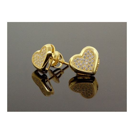 .925 Sterling Silver Yellow Heart White Crystal Micro Pave Unisex Mens Stud Earrings 2