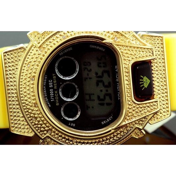 Ice Plus Mens Diamond Shock Style Watch Yellow Case Yellow Band 2