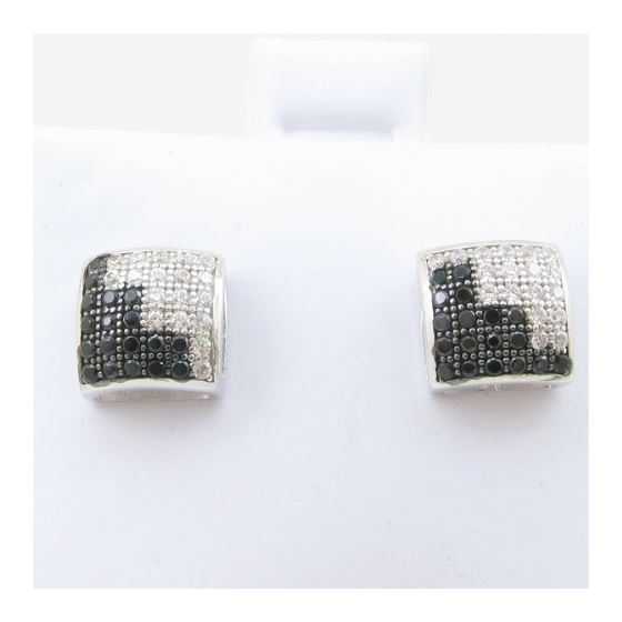 Mens .925 sterling silver White and black 6 row square earring MLCZ90 5mm thick and 8mm wide Size 2