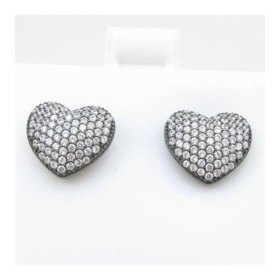 Womens .925 sterling silver Black and white heart earring 5mm thick and 11mm wide Size 2