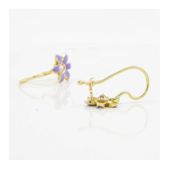 14K Yellow gold Flower cz hoop earrings for Children/Kids web45 4