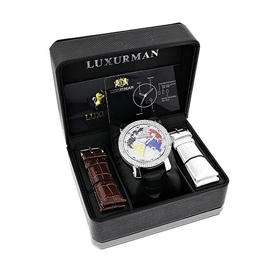 Luxurman Watches Exclusive Worldface Mens Genuine Diamond Watch 0.18ct 4