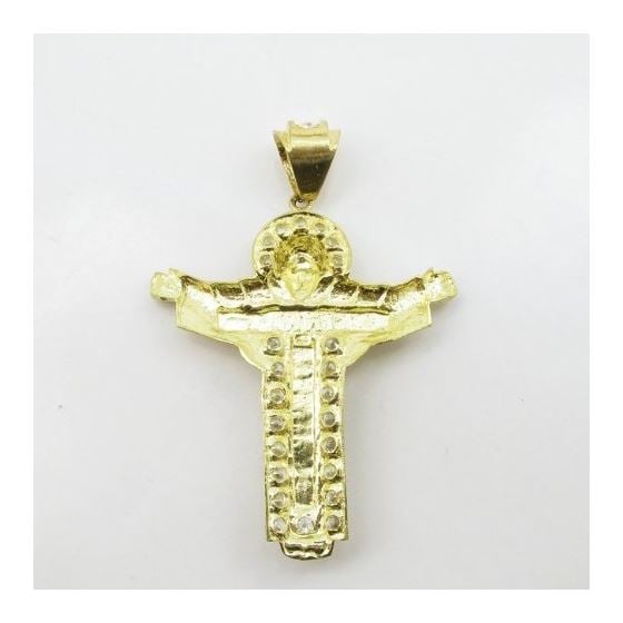 Mens 10k Yellow gold White gemstone jesus cut crucifix charm EGP14 4