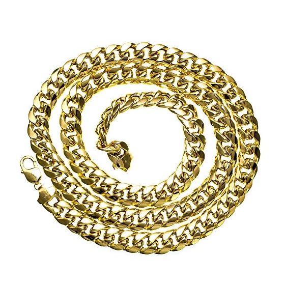 10K YELLOW Gold HOLLOW MIAMI CUBAN Chain - 34 Inches Long 13MM Wide 2