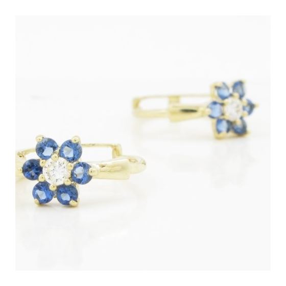 14K Yellow gold Flower cz hoop earrings for Children/Kids web346 2