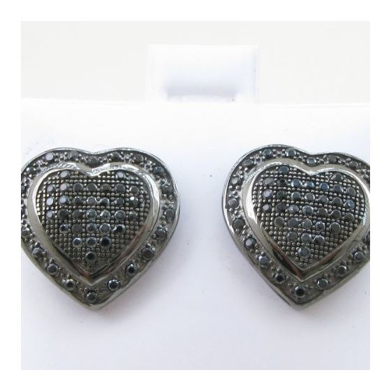 Womens .925 sterling silver Black heart earring 5mm thick and 14mm wide Size 2