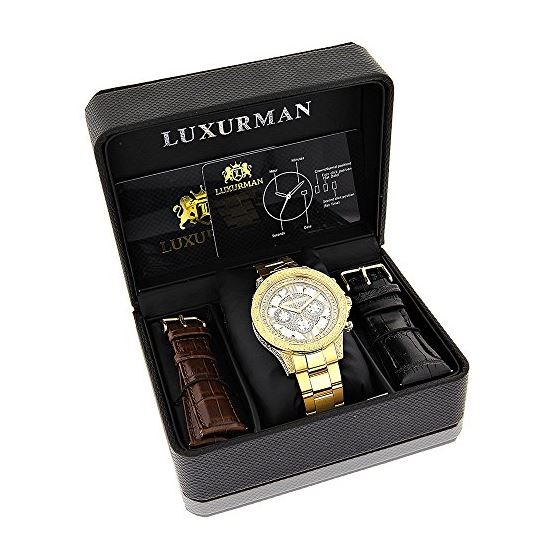 Luxurman Watches: Mens Liberty Genuine Diamond Watch 0.5ct Yellow Gold Plated 4