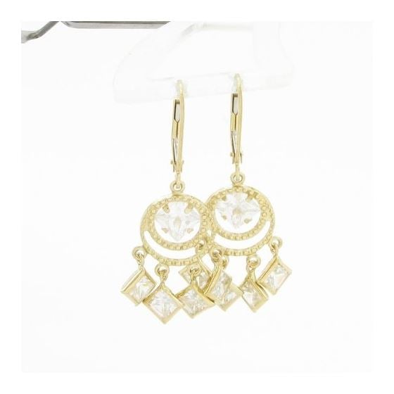 Womens 10k Yellow gold White cz chandelier earring ELMI23 2