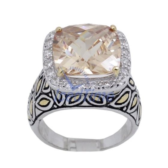 "Ladies .925 Italian Sterling Silver Spring citrine synthetic gemstone ring SAR33 6