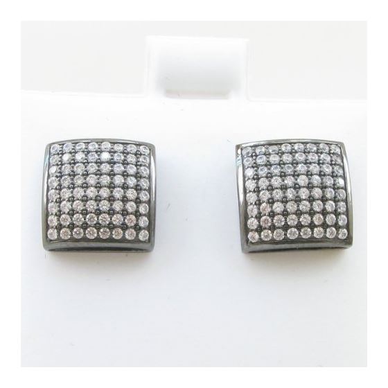 Mens .925 sterling silver Black and white 8 row square earring MLCZ101 5mm thick and 10mm wide Size 