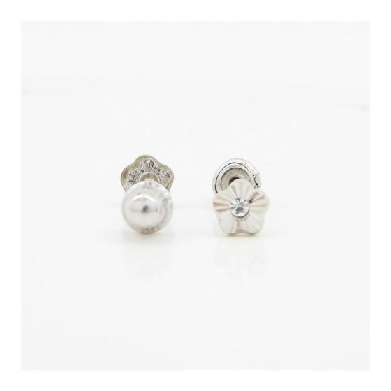 14K White gold Flower cz stud earrings for Children/Kids web487 2