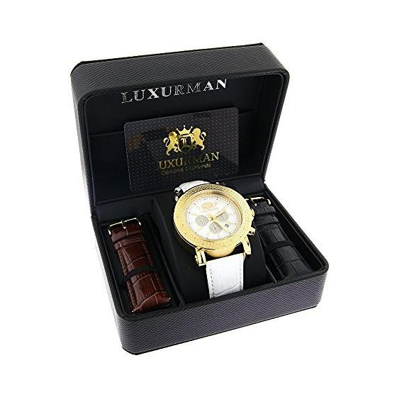 Escalade by Luxurman Mens Watch Real Diamonds 0.25ct Yellow Gold White MOP 4